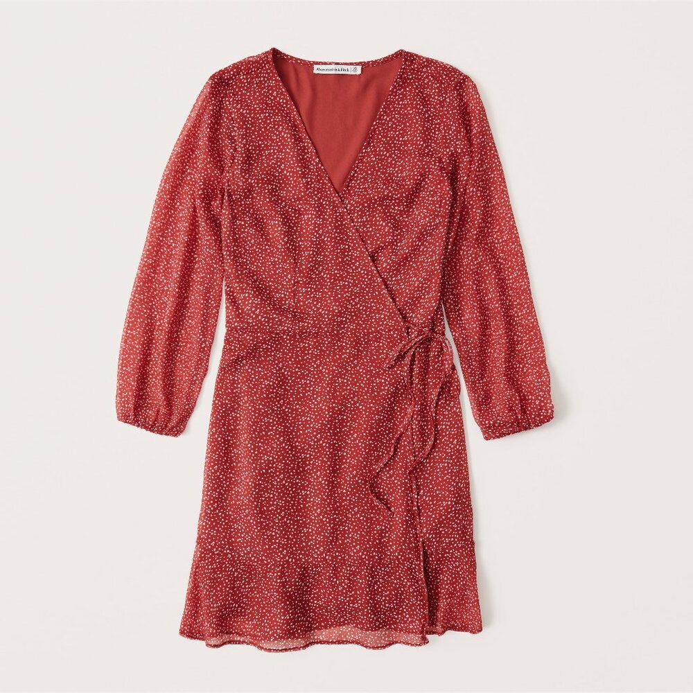 Abercrombie & Fitch Chiffon Wrap Mini Dress - XXS - Red Dot
